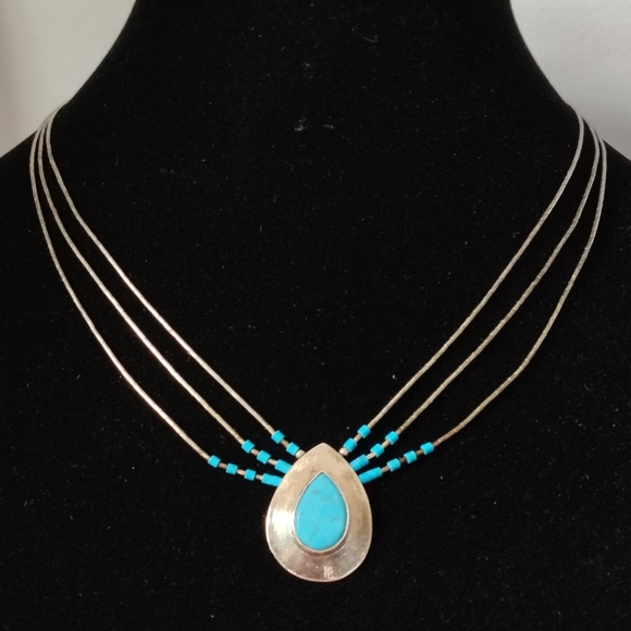 Unbranded Jewelry - Vintage Southwestern Sterling Silver 3 Strand Necklace w/ Turquoise